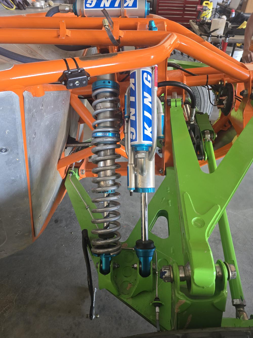 Fabricated tube chassis with King coilover shocks built at a field day
