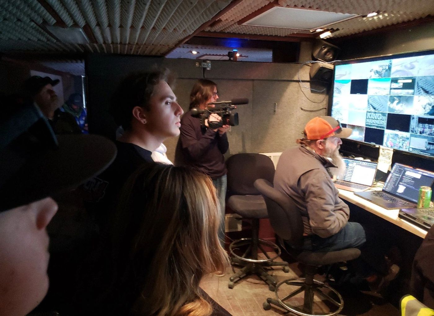 Students inside the television production truck at King of the Hammers
